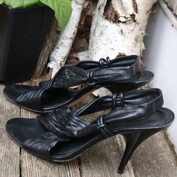 Joey O Black Leather Pleated Criss Cross Sling Back 4" Heels Sz 8.5 - Picture 1 of 7